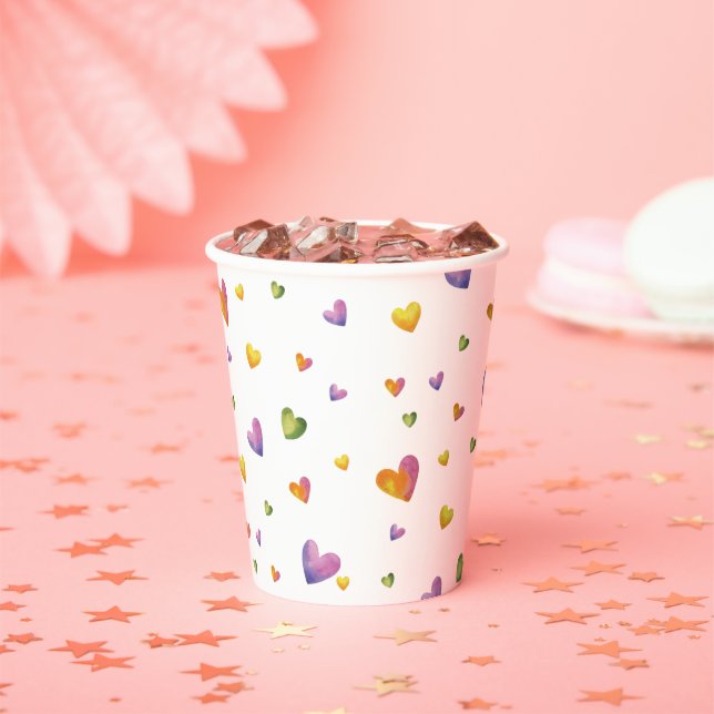 Gobelets En Papier Aquarelle douce Rainbow Hearts Motif (Insitu)