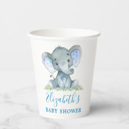 Gobelets En Papier Aquarelle Elephant Baby shower bleu