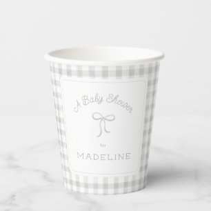 Gobelets En Papier Aquarelle En vichy Baby shower gris