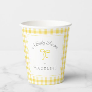 Gobelets En Papier Aquarelle En vichy Baby shower jaune