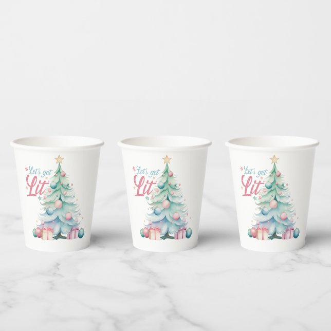 Gobelets En Papier Aquarelle Faisons un sapin de Noël (Multi)