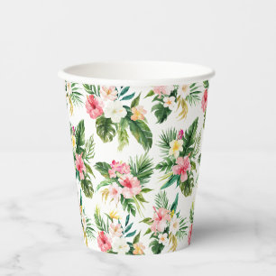 Gobelets En Papier Aquarelle Fleurs tropicales et Motif de verdure