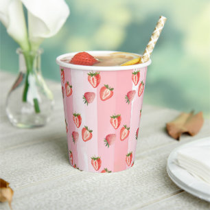 Gobelets En Papier Aquarelle fraise rayures roses