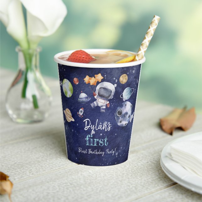 Gobelets En Papier Aquarelle Galaxy Planet Enfants Baby shower (Insitu)