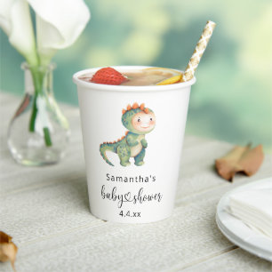 Gobelets En Papier Aquarelle garçon baby shower dinosaure