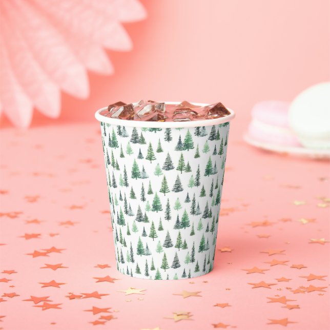Gobelets En Papier Aquarelle Green Trees Motif forestier (Insitu)