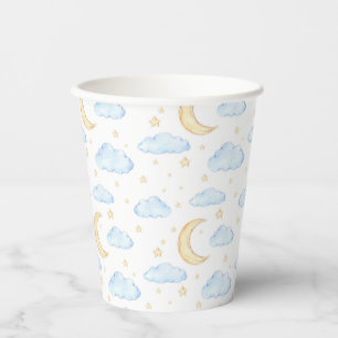 Gobelets En Papier Aquarelle Lune étoiles et nuages Motif