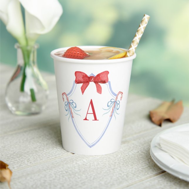 Gobelets En Papier Aquarelle Monogram Bow Sucre de canne Crest (Insitu)