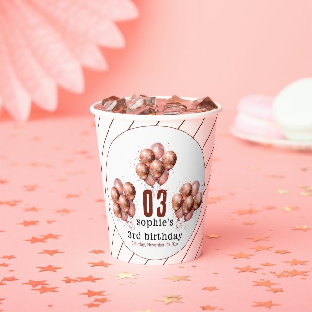 Gobelets En Papier Aquarelle Parties scintillant Rose Gold ballon 3e  (Insitu)