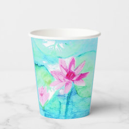 Gobelets En Papier Aquarelle Pastel Rose Lotus Fleurs