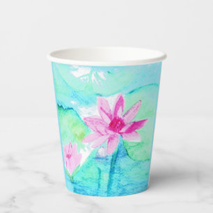 Gobelets En Papier Aquarelle Pastel Rose Lotus Fleurs