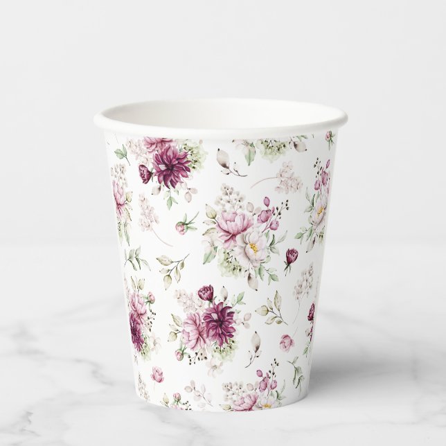 Gobelets En Papier Aquarelle Peonies Baby shower thème coupe papier (Recto)