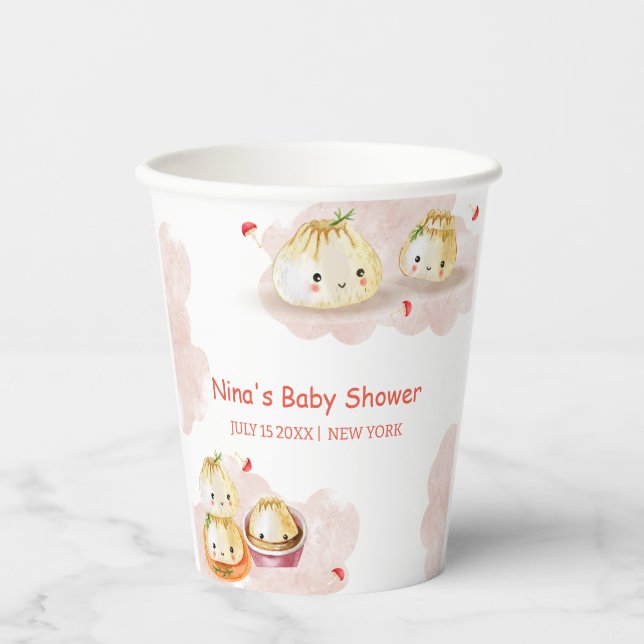 Gobelets En Papier Aquarelle Petit Baby shower de champignon (Recto)