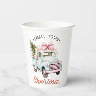 Gobelets En Papier Aquarelle Petite Ville Noël Satin