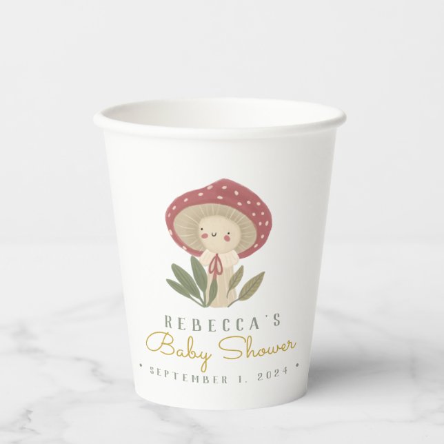 Gobelets En Papier Aquarelle Petits Baby showers de champignons Coupe (Recto)