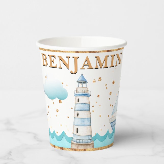 Gobelets En Papier Aquarelle phare nautique Anniversaire Coupe en pap (Gauche)