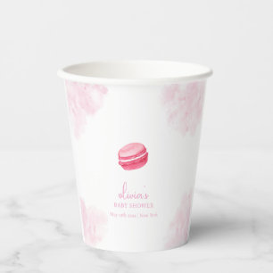 Gobelets En Papier Aquarelle rose Bonjour Bébé Macaron Baby shower