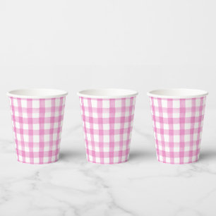 Gobelets En Papier Aquarelle rose et blanc En vichy