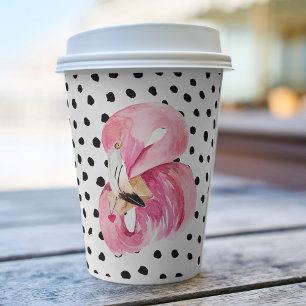 Gobelets En Papier Aquarelle rose exotique moderne Flamant rose & poi
