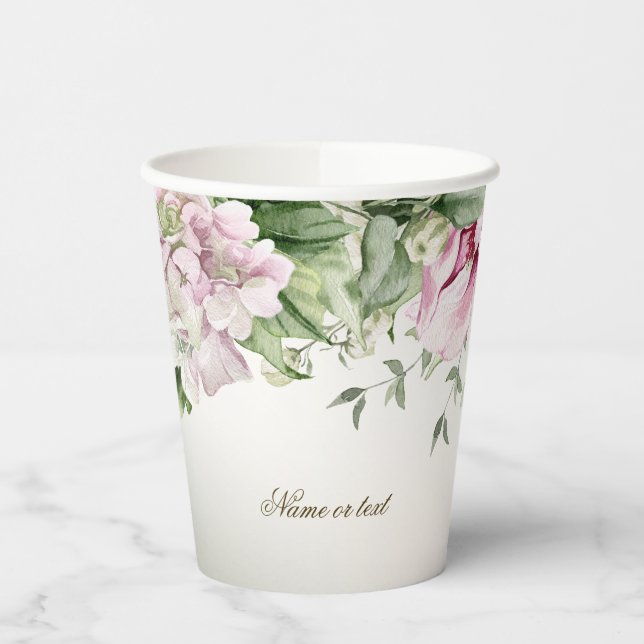 Gobelets En Papier Aquarelle rose Floral Frame Bronze brillant (Gauche)