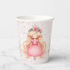 Gobelets En Papier Aquarelle rose princesse Anniversaire