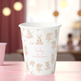 Gobelets En Papier Aquarelle rose Rabbit Ballerina Tutu Baby shower