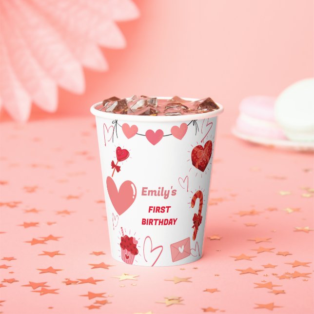 Gobelets En Papier Aquarelle Saint-Valentin Premier anniversaire (Insitu)