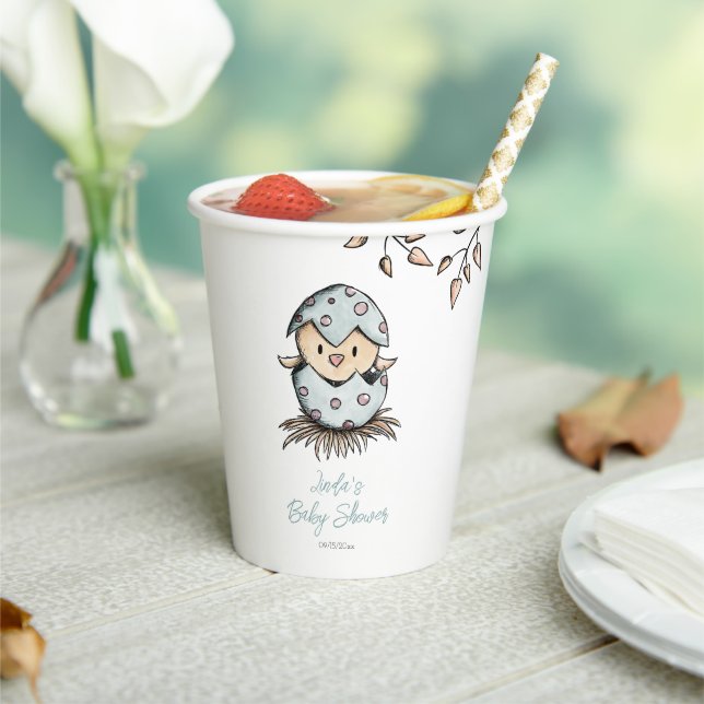 Gobelets En Papier Aquarelle Sexe Baby shower d'oiseaux neutres (Insitu)