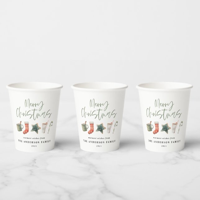 Gobelets En Papier Aquarelle sucre de canne de boissons de Noël (Multi)