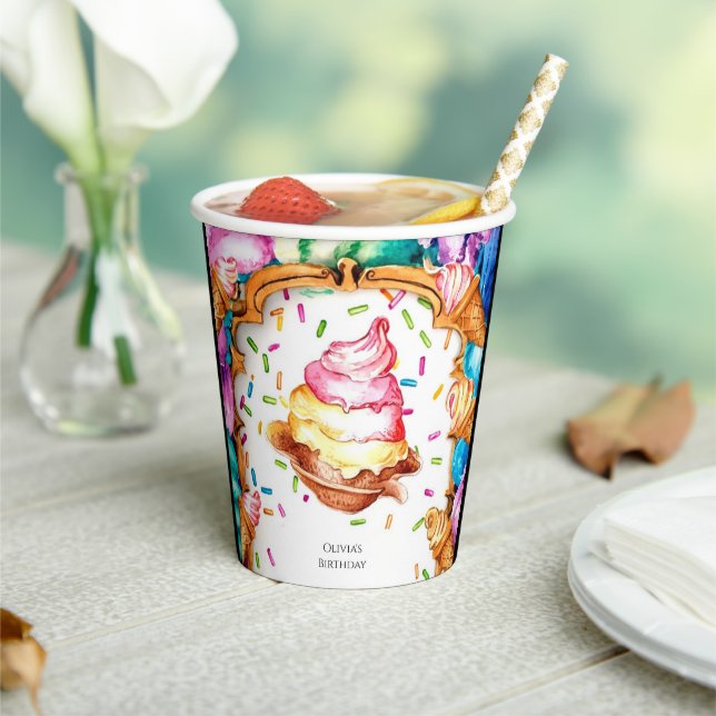 Gobelets En Papier Aquarelle Sweop Glace Cream Anniversaire (Insitu)