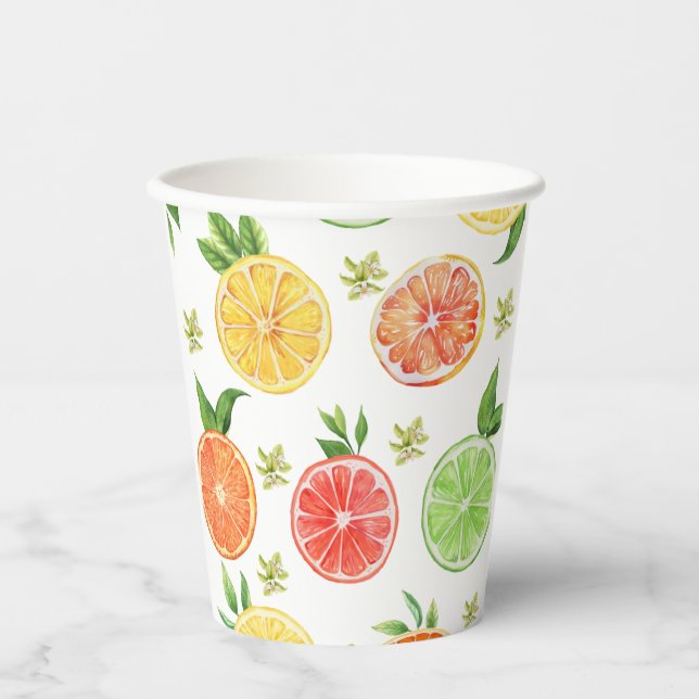 Gobelets En Papier Aquarelle Tropical Citrus (Recto)