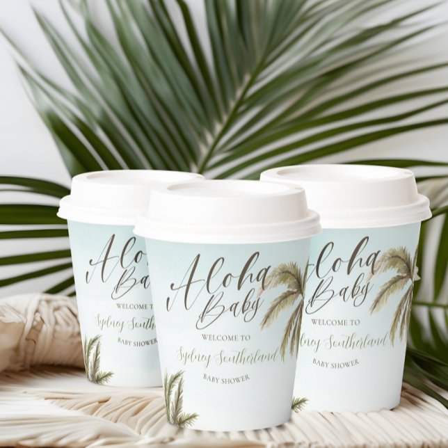 Gobelets En Papier Aquarelle tropicale Baby shower de palmiers (Tropical Watercolor Palm Trees Baby Shower Paper Cups)