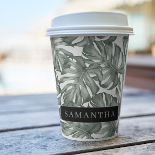 Gobelets En Papier Aquarelle tropicale Oasis moderne Feuille Motif