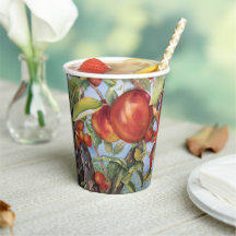 Aquarelle Verger de pêchers Récolte de fruits