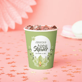 Gobelets En Papier Aquarelle Vert Clivia Fête des mariées Florale