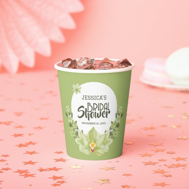 Gobelets En Papier Aquarelle Vert Clivia Fête des mariées Florale (Créateur téléchargé)