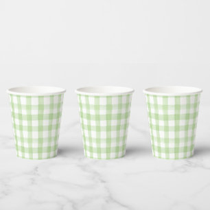 Gobelets En Papier Aquarelle vert et blanc En vichy