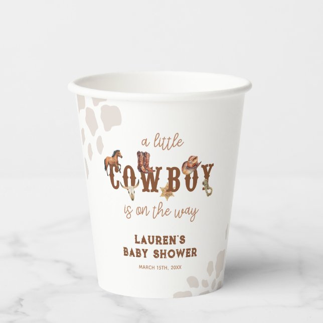 Gobelets En Papier Aquarelle Western Petit Cowboy Baby Boy Douche (Recto)