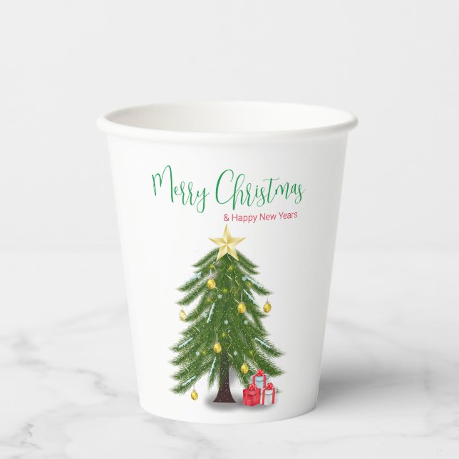Gobelets En Papier Arbre de Noël avec cadeau rouge (Recto)