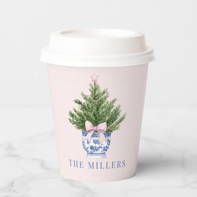 Gobelets En Papier Arbre de Noël rose et bleu (Recto)