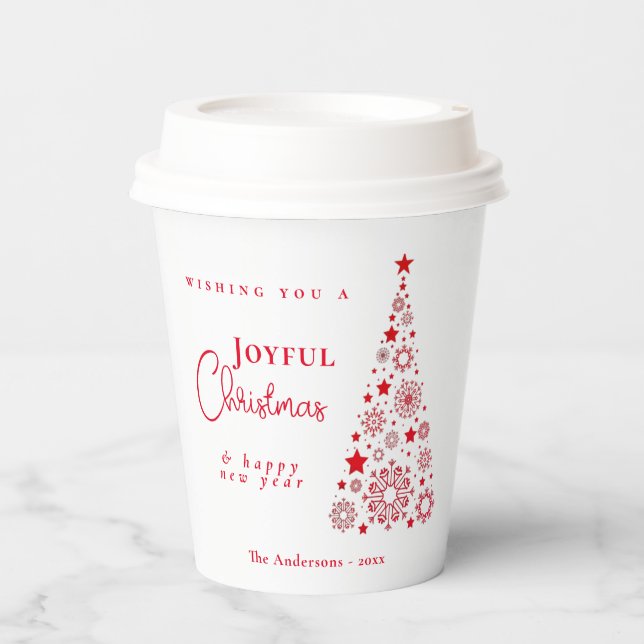 Gobelets En Papier Arbre de Noël Rouge Festif (Recto)