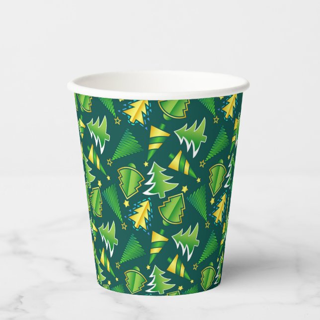 Gobelets En Papier Arbre vert et or de Noël (Recto)
