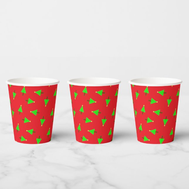 Gobelets En Papier Arbres de Noël en rouge (Multi)