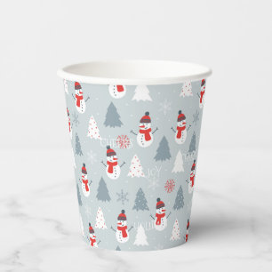 Gobelets En Papier Arbres de Noël et Motif de Snowman