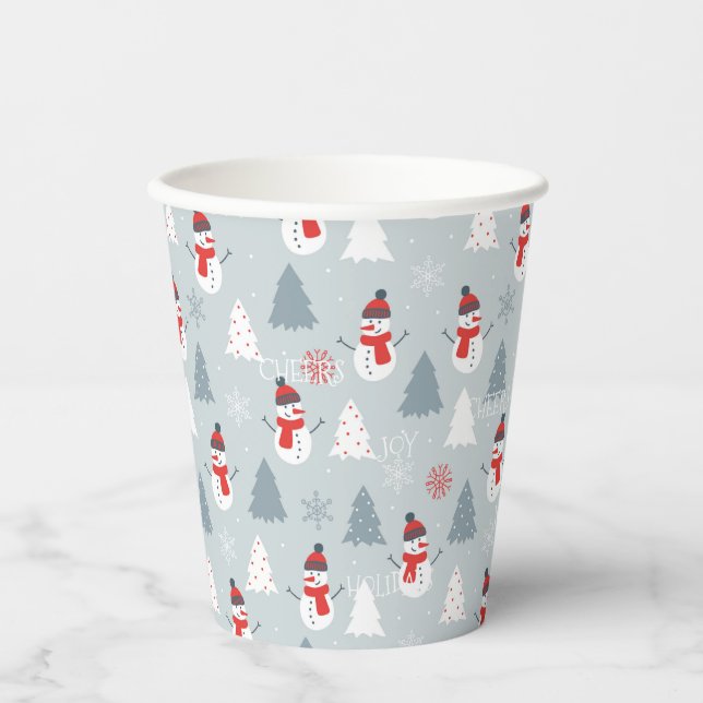 Gobelets En Papier Arbres de Noël et Motif de Snowman (Recto)