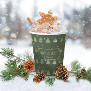 Gobelets En Papier Arbres de Noël et Snowflakes Motif Green ID863