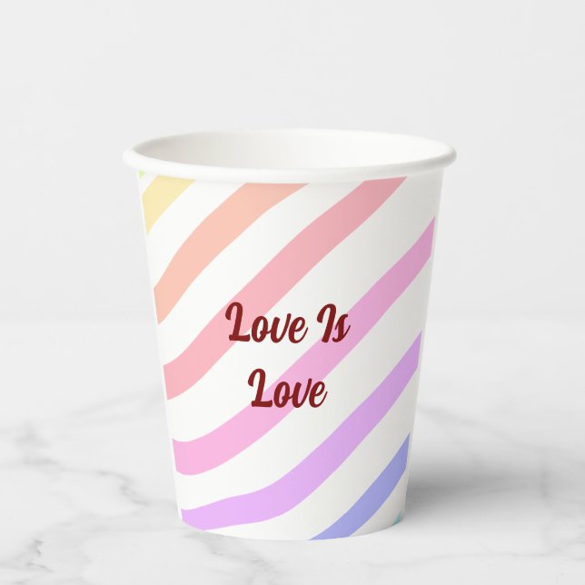Gobelets En Papier Arc-en bandes colorées pastel l'amour est amour fi (Recto)