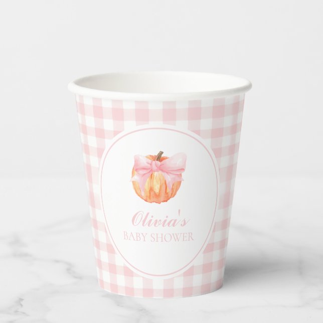 Gobelets En Papier Arc rose citrouille et baby shower en vichy (Recto)