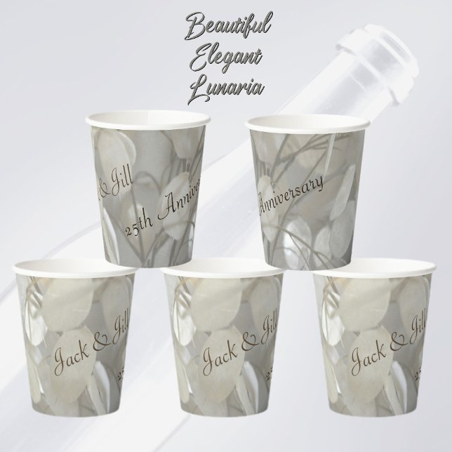 Gobelets En Papier Argent Dollar Lunaria 25e Anniversaire Élégant (Créateur téléchargé)