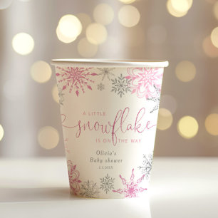 Gobelets En Papier Argent rose Un petit baby shower de flocons de nei
